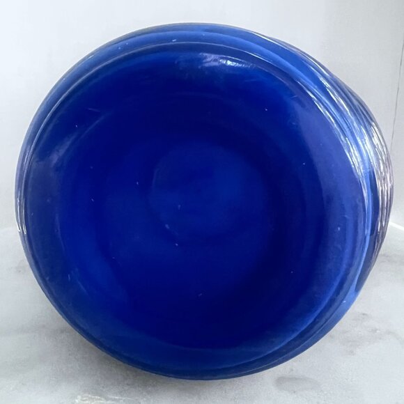 Vtg Style Blue Swirl Ribbed Glass Vase 10" Decorative Art Deco Boho Contemporary - Picture 7 of 8
